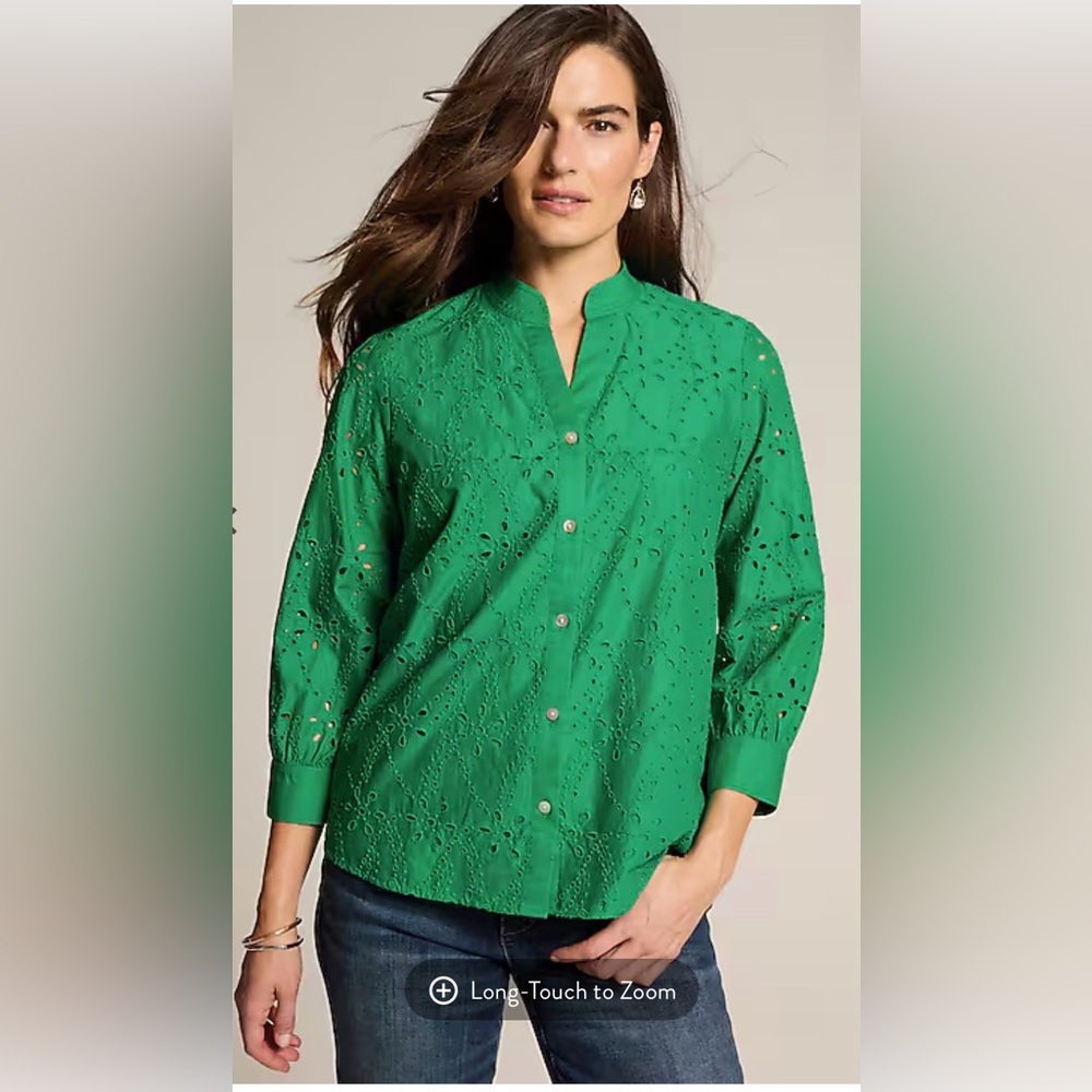 J. Jill Eyelet Button-Front Top XL Green - Picture 13 of 13